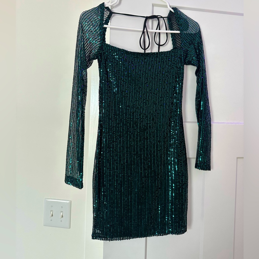 Dark green mini dress